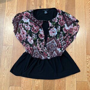 Adele & May Sleeveless Shawl Top Blouse Shirt Black Pink Floral Womens Small